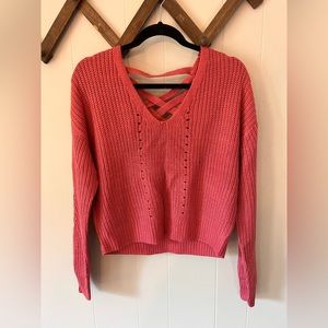 Pink sweater NWT; criss cross back